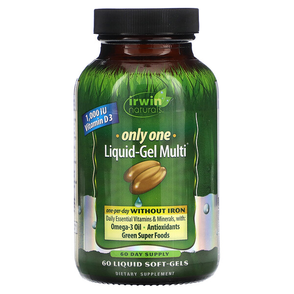 Only One, Liquid (Жидкость)-Gel (Гель) Multi, Without Iron, 60 Liquid Soft-Gels (Жидкие мягкие капсулы) Irwin Naturals