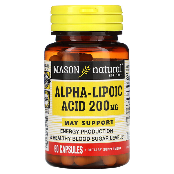 Альфа-липоевая кислота - 200 мг - 60 капсул - Mason Natural Mason Natural