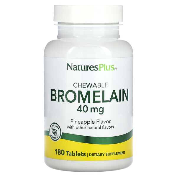 Жевательные бромелайн, ананас, 40 мг, 180 таблеток NaturesPlus