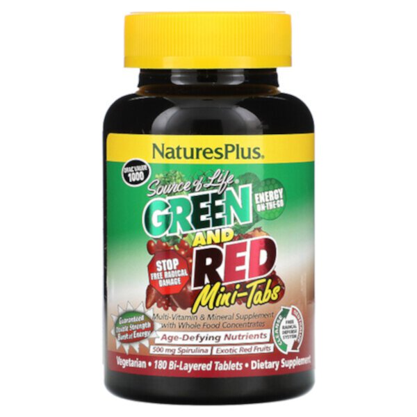 Source of Life, Мини-таблетки зеленого и красного цвета, 180 двухслойных таблеток NaturesPlus