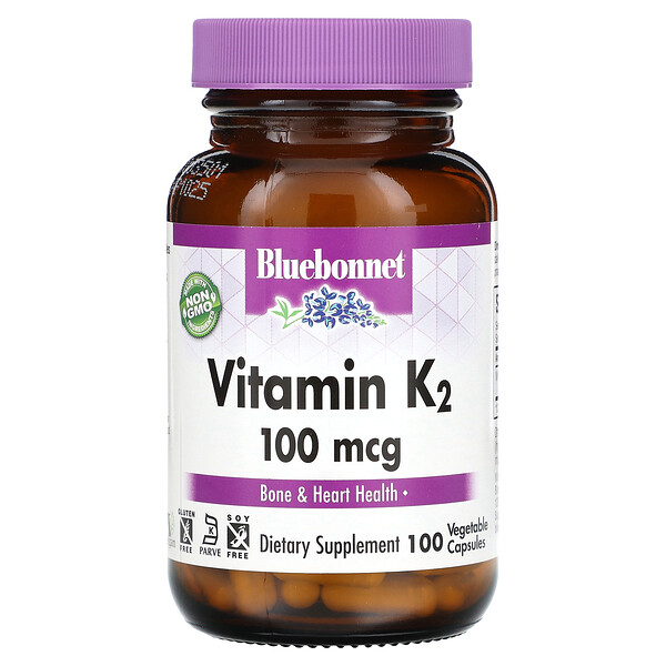Витамин К2, 100 мкг, 100 растительных капсул Bluebonnet Nutrition