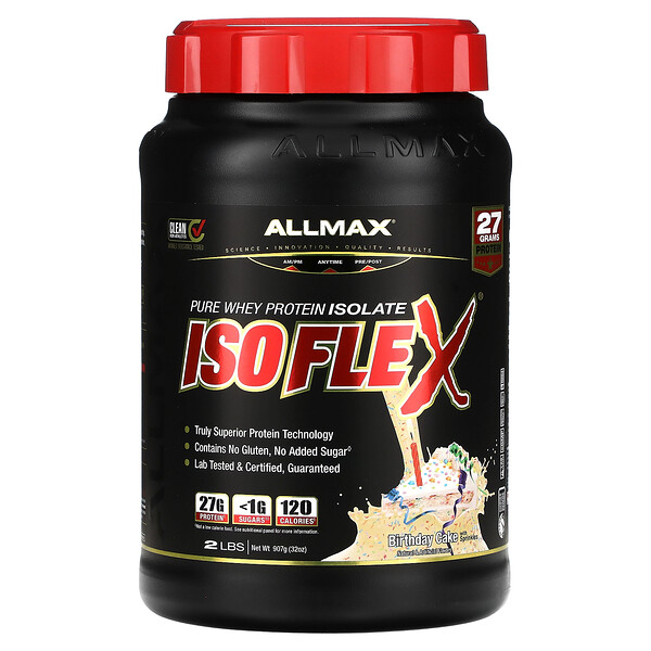 Isoflex, Чистый изолят сывороточного протеина, праздничный торт с посыпкой, 2 фунта (907 г) ALLMAX