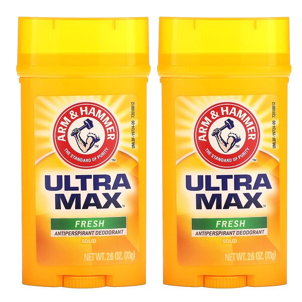 UltraMax, Твердый дезодорант-антиперспирант, свежий, 2 упаковки по 2,6 унции (73 г) каждая Arm & Hammer