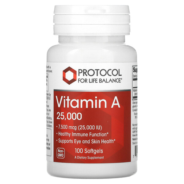 Vitamin A, 7,500 mcg (25,000 IU), 100 Softgels Protocol for Life Balance