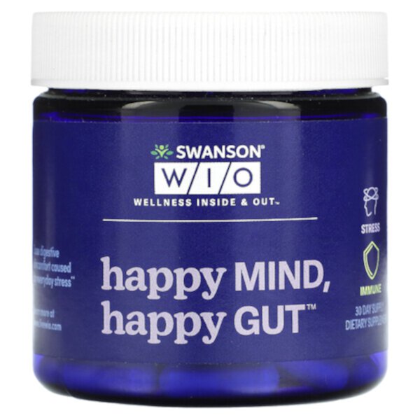 Happy Mind, Happy Gut, 30 вегетарианских капсул Swanson WIO