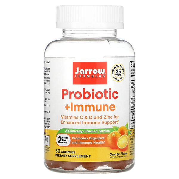 Пробиотик + Immune, апельсин, 2 миллиарда, 50 жевательных конфет Jarrow Formulas