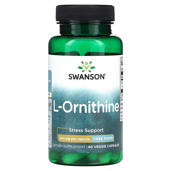 L-Ornithine, Free Form, 500 mg, 60 Veggie Capsules Swanson