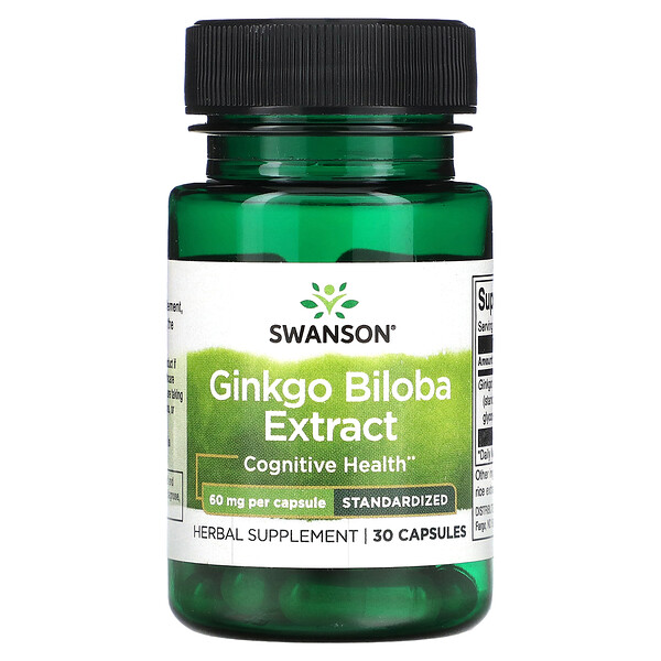 Гинкго Билоба, стандартизированный экстракт - 60 мг - 30 капсул - Swanson Swanson