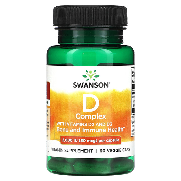 Комплекс D с витаминами D2 и D3, 2000 МЕ (50 мкг), 60 растительных капсул Swanson