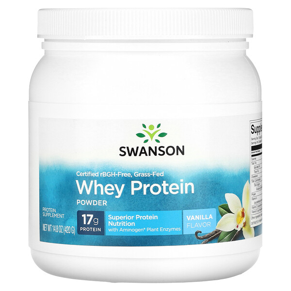 Grass Fed Whey Protein Powder (Порошок), Vanilla, 14.8 oz (Унции) (420 g) Swanson