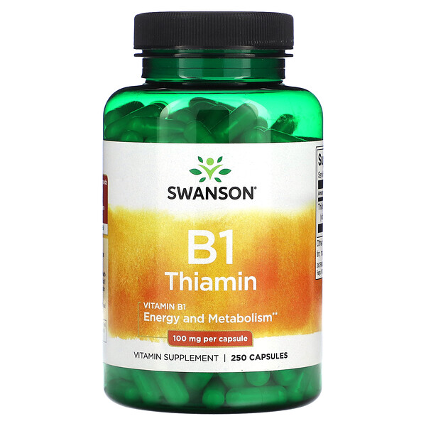 B1, Тиамин, 100 мг, 250 капсул - Swanson Swanson