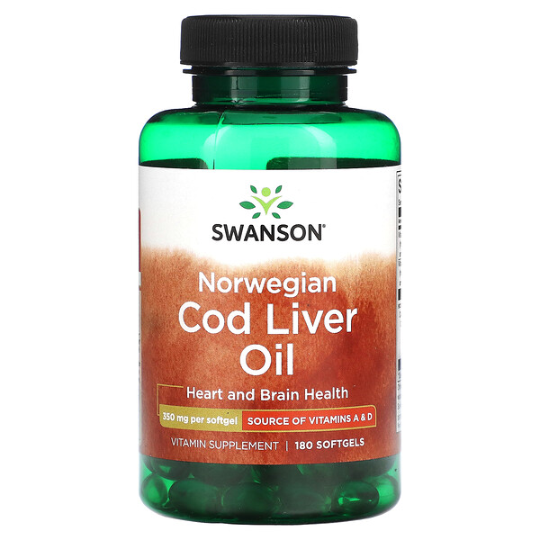 Норвежское рыбий жир из печени трески - 350 мг - 180 мягких капсул - Swanson Swanson