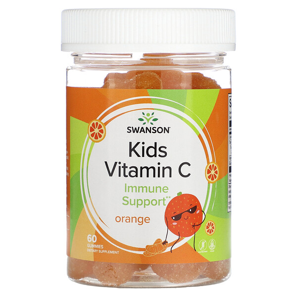 Детский витамин С, апельсин, 60 жевательных конфет Swanson
