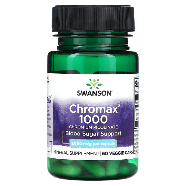 Chromax 1000, Пиколинат хрома, 1000 мкг, 60 растительных капсул Swanson