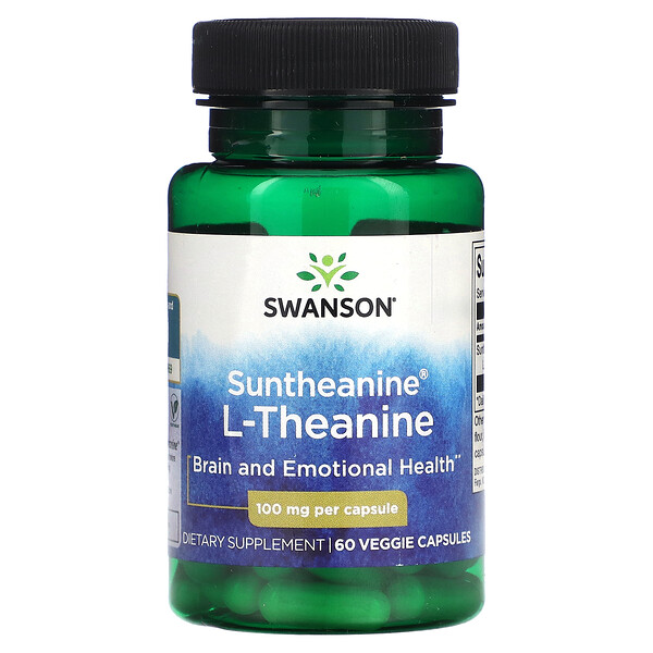 Suntheanine L-теанин, 100 мг, 60 растительных капсул Swanson
