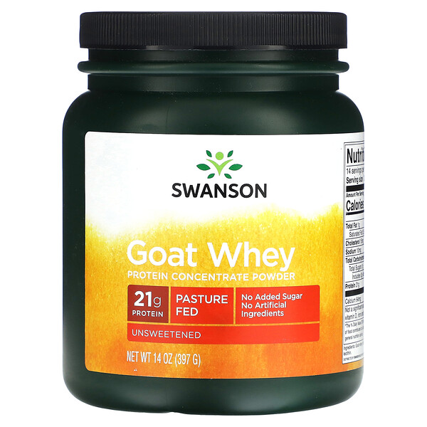 Goat Whey Protein Concentrate Powder, Unsweetened, 14 oz (397 g) Swanson