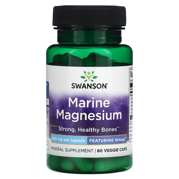 Морской Магний - 200 мг - 60 растительных капсул - Swanson Swanson