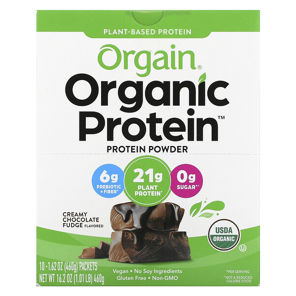 Органический протеиновый порошок, растительная сливочная шоколадная помадка, 1,62 унции (46 г) Orgain