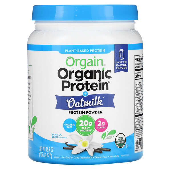Органический протеиновый порошок + овсяное молоко, растительная основа, стручки ванили, 1,05 фунта (479 г) Orgain