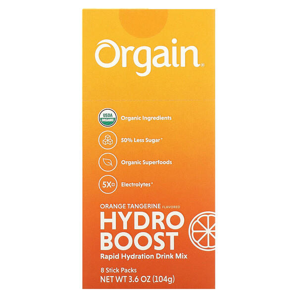 Смесь для приготовления напитка Hydro Boost Rapid Hydration, апельсин и мандарин, 8 пакетиков по 0,45 унции (13 г) каждый Orgain