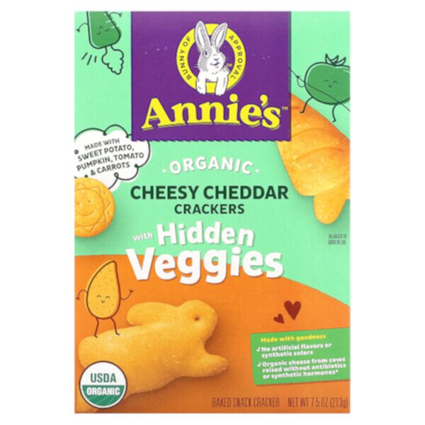 Organic Cheesy Cheddar Crackers with Hidden Veggies, 7.5 oz (213 g) Annie's