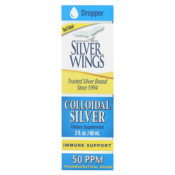 Коллоидное серебро, 50 частей на миллион, 2 жидкие унции (60 мл) Natural Path Silver Wings