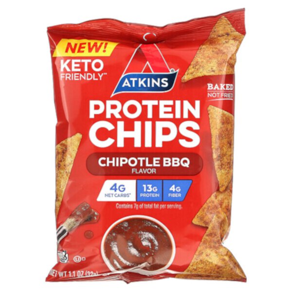 Протеиновые чипсы, Chipotle BBQ, 8 пакетов по 1,1 унции (32 г) каждый Atkins