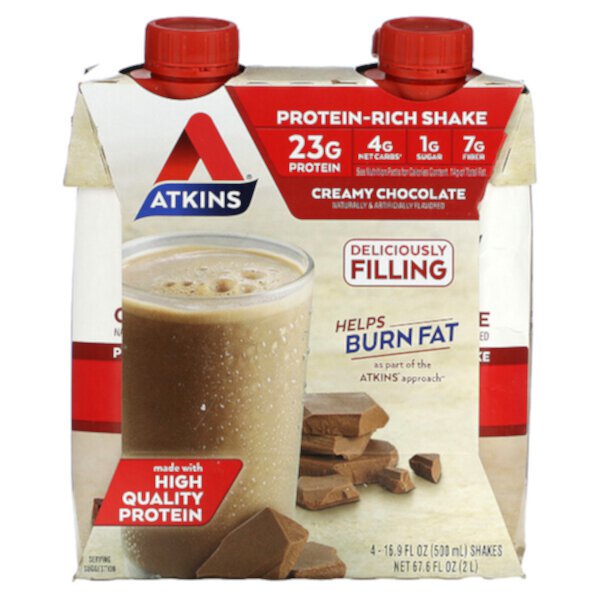 Protein-Rich Shake, Creamy Chocolate, 4 Shakes, 16.9 fl oz (500 ml) Each Atkins