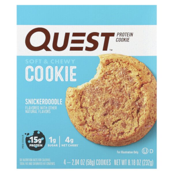 Протеиновое печенье Snickerdoodle, 15 г белка, 4 печенья по 58 г Quest Nutrition