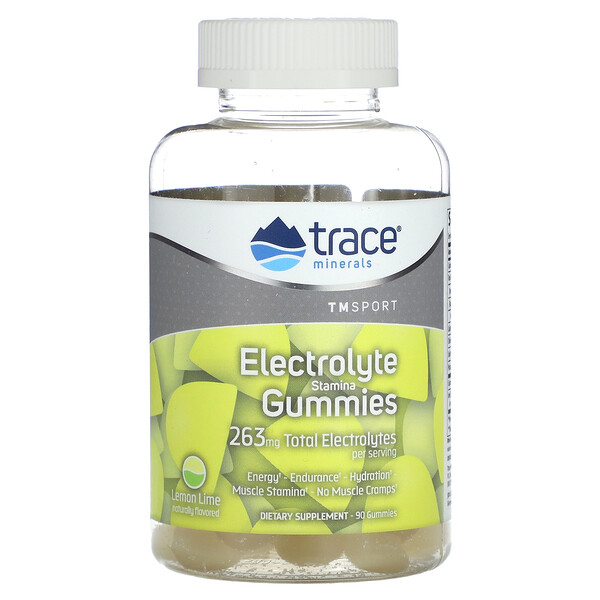 TM Sport, Electrolyte Stamina Gummies, Lemon Lime, 263 mg, 90 Gummies Trace Minerals Research