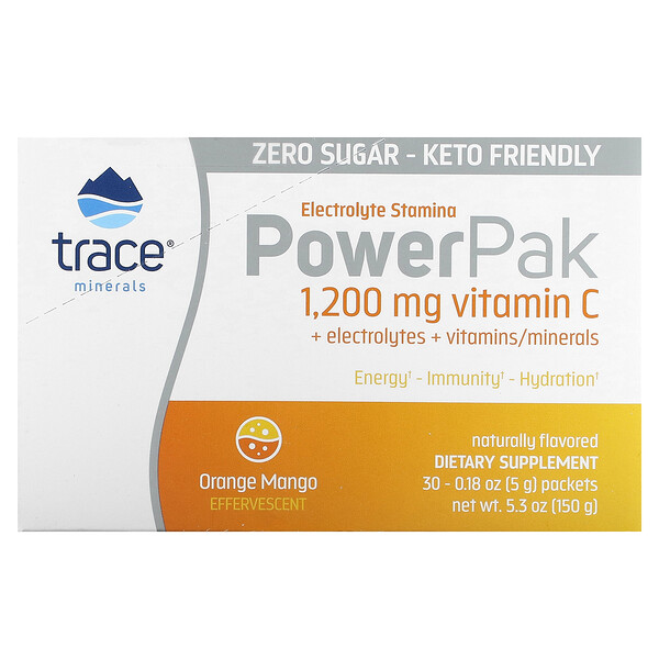 PowerPak, Апельсин и манго, 30 пакетов по 0,18 унции (5 г) каждый Trace Minerals Research