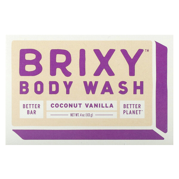 Батончик для мытья тела, кокос и ваниль, 1 батончик, 4 унции (113 г) Brixy