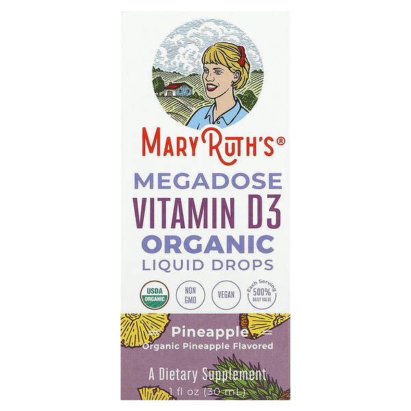 Мегадоз Витамина D3 в органических каплях с ароматом ананаса - 30 мл - MaryRuth's MaryRuth's