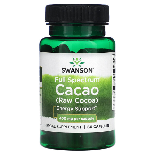 Full Spectrum Cacao (сырое какао), 400 мг, 60 капсул Swanson