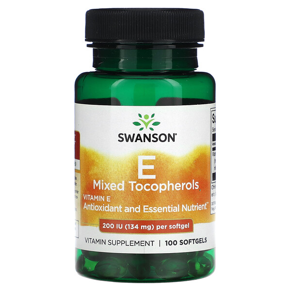 Витамин E Смешанные Токоферолы - 200МЕ (134 мг) - 100 мягких капсул - Swanson Swanson