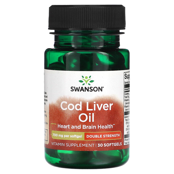 Cod Liver Oil, Double Strength, 700 mg, 30 Softgels Swanson