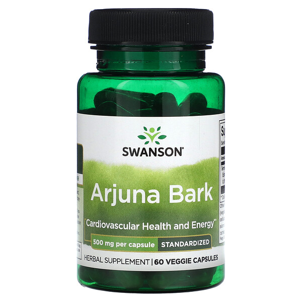 Кора Арджуна, стандартизированная, 500 мг, 60 растительных капсул Swanson