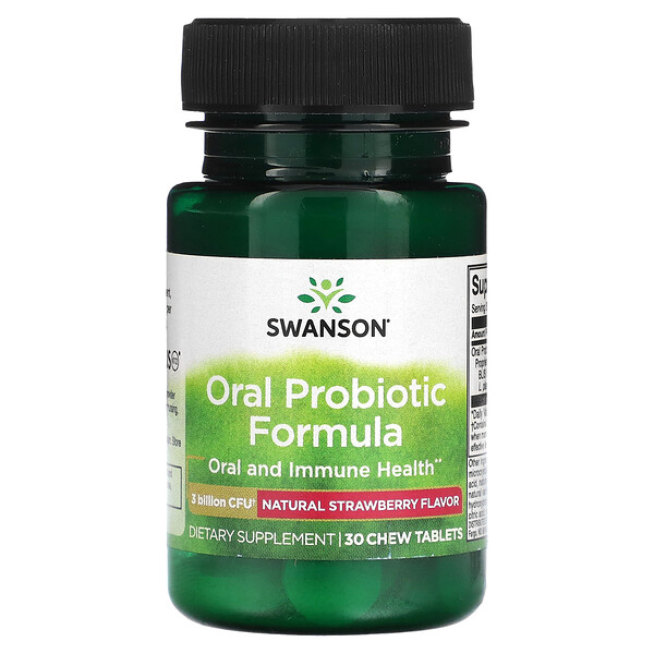 Oral Probiotic Formula - Natural Strawberry, 3 Billion CFU, 30 Chewable Tablets (Жевательные таблетки) Swanson