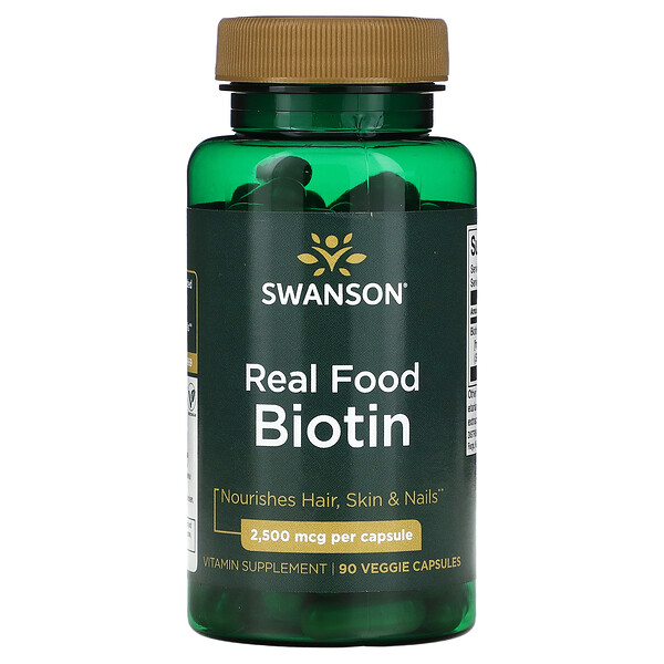 Real Food биотин, 2500 мкг, 90 растительных капсул Swanson