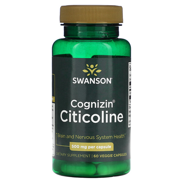 Когнитин Цитиколин, 500 мг, 60 растительных капсул Swanson