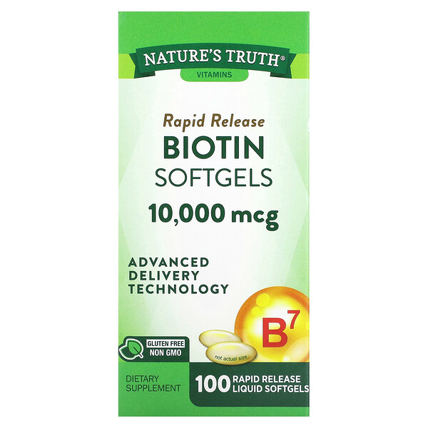 Биотин - 10,000 мкг - 100 быстрорастворимых жидких капсул - Nature’s Truth Nature's Truth