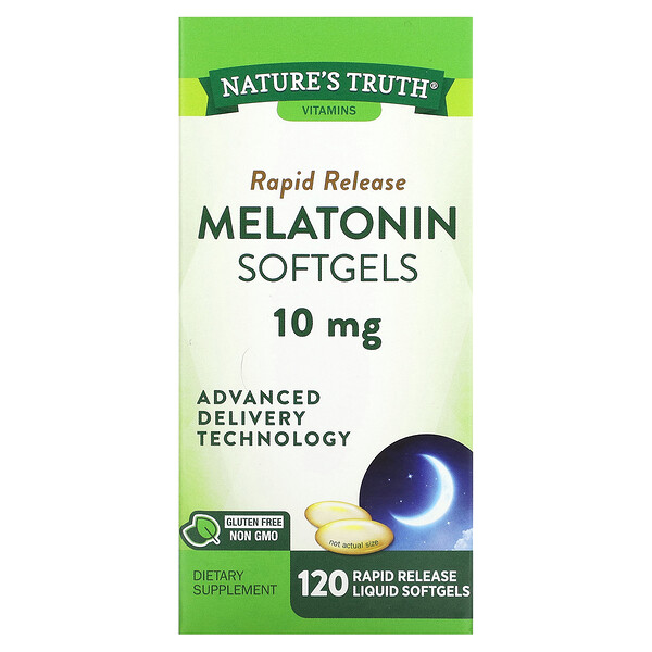 Мелатониновые мягкие таблетки, 10 мг, 120 жидких мягких таблеток с быстрым высвобождением Nature's Truth