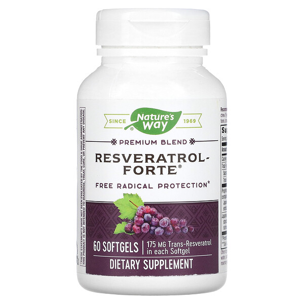 Премиум-смесь Ресвератрол Форте, 175 мг, 60 мягких таблеток Nature's Way