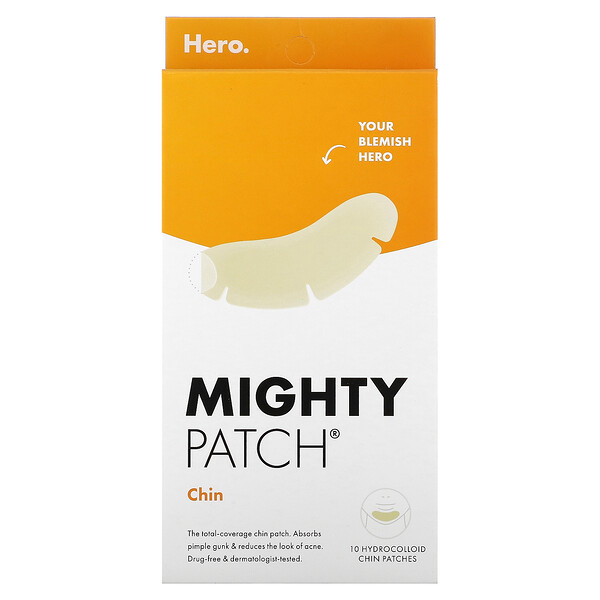 Mighty Patch, подбородок, 10 гидроколлоидных пластырей Hero Cosmetics