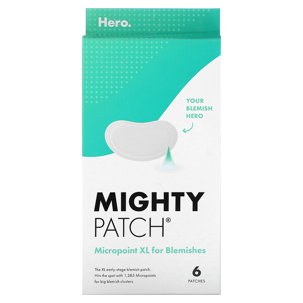 Mighty Patch, Micropoint XL от пятен, 6 пластырей Hero Cosmetics