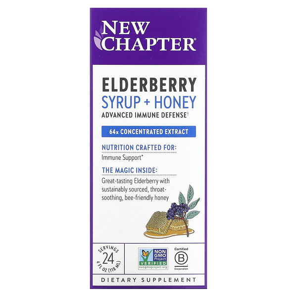 Elderberry Syrup + Honey , 4 fl oz (Жидкие унции) (118 ml) New Chapter