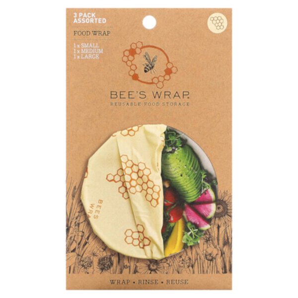 Food Wrap, Honeycomb Print, Assorted 3 Pack Bee's Wrap
