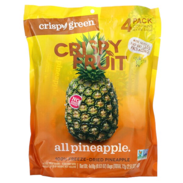 Crispy Fruit, All Pineapple, 4 Pack, 0.63 oz (18 g) Each Crispy Green