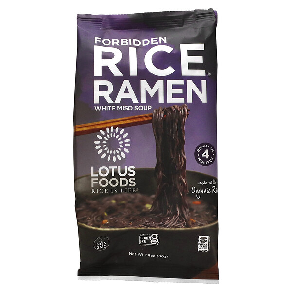 Forbidden Rice Ramen, Белый суп мисо, 2,8 унции (80 г) Lotus Foods