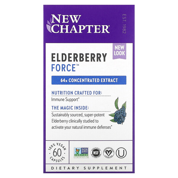 Elderberry Force, 60 Vegan Capsules (Веганские капсулы) New Chapter